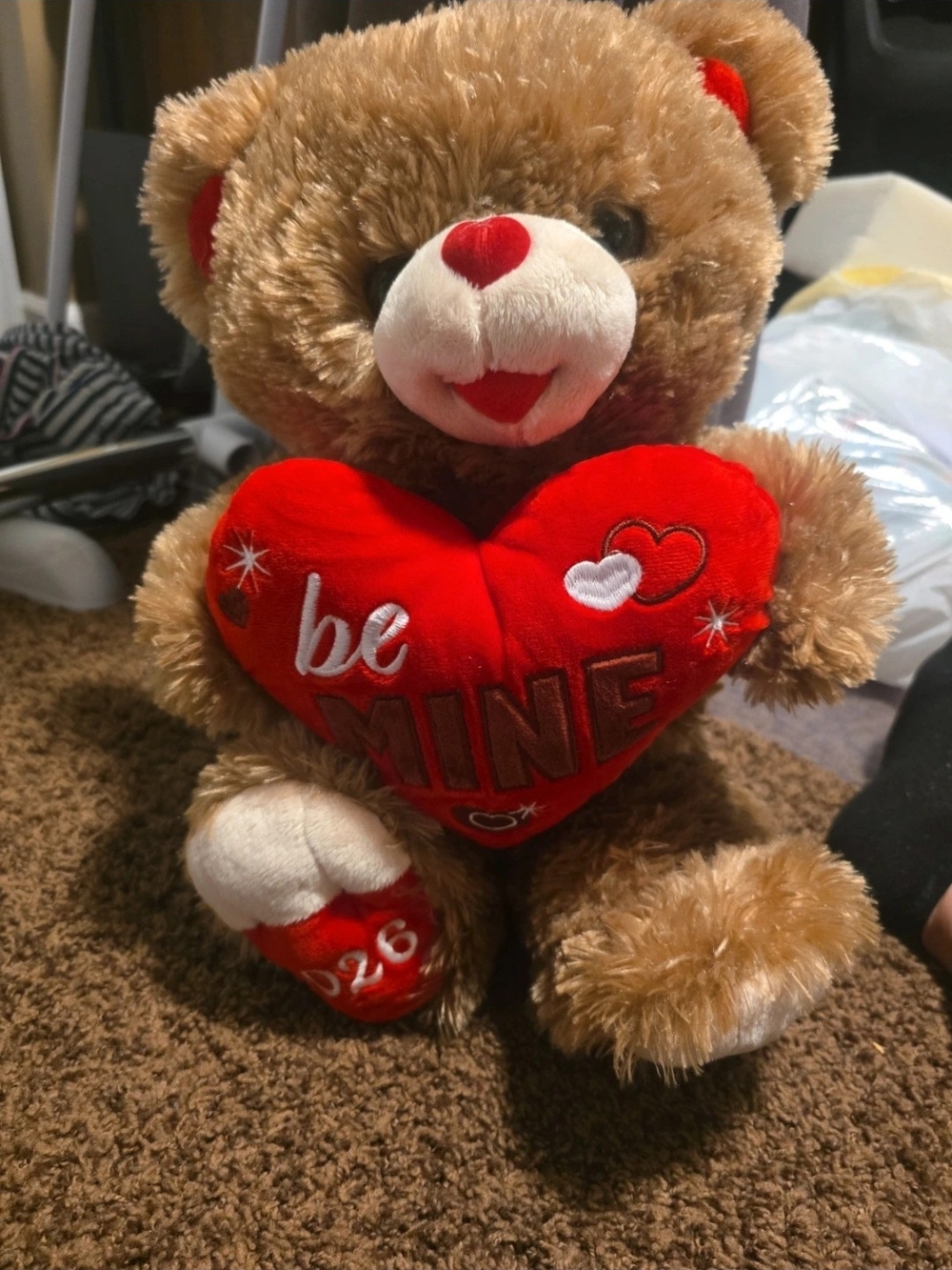 Plush 'Be Mine' Teddy Bear - Brown with Red Heart